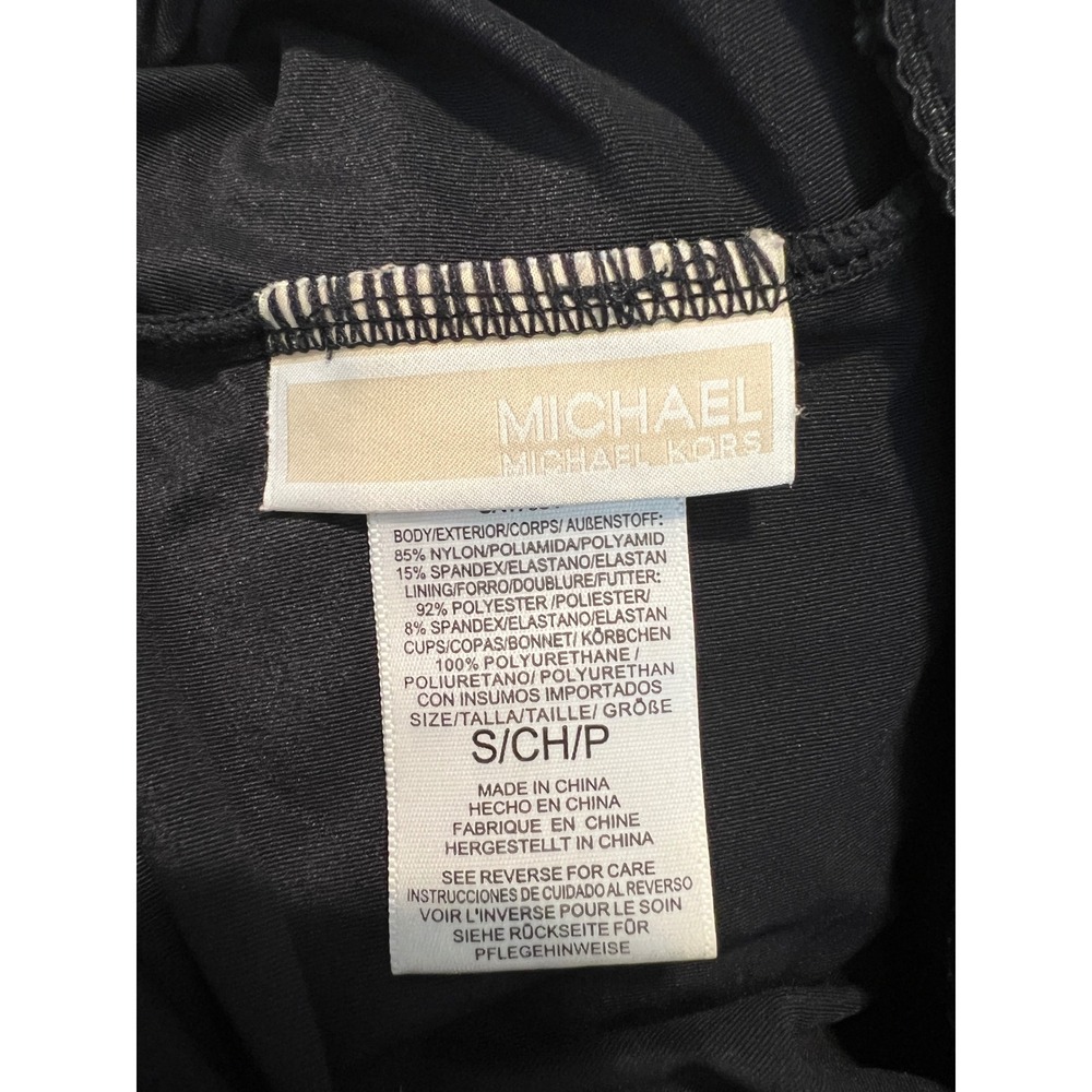 Michael Kors Womens Black Ruffle V-Neck Halter Tankini Swim Top Small MK Logo - Picture 7 of 11